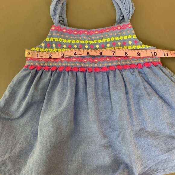 Cat & Jack Sleeveless Embroidered Chambray Tank Top Tassel Blue Pink Girls 4T - Picture 9 of 10